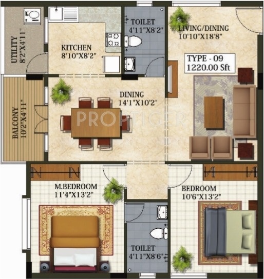 VRR Nest (2BHK+2T (1,220 sq ft) 1220 sq ft)