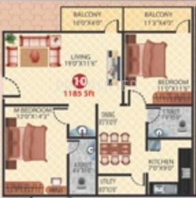 Hexa Sun Rise (2BHK+2T (1,185 sq ft) 1185 sq ft)