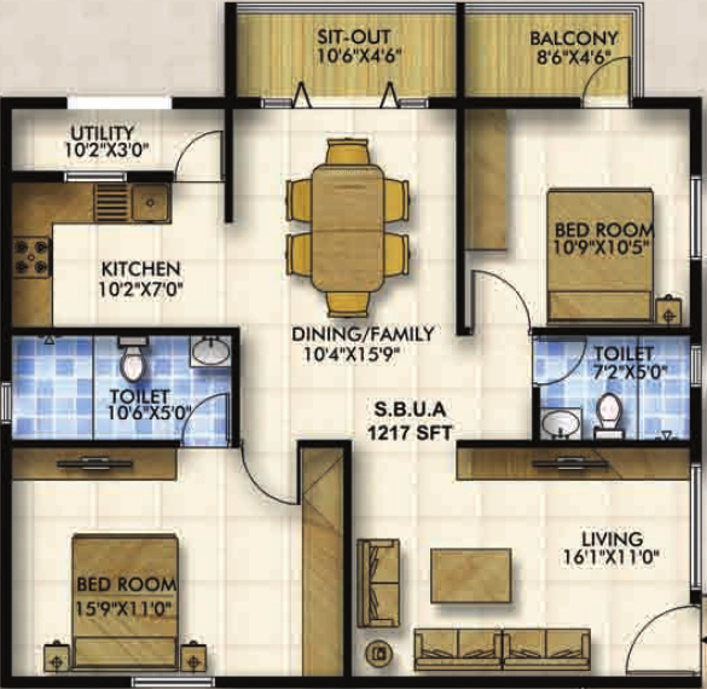 Mahaveer Zephyr (2BHK+2T (1,217 sq ft) 1217 sq ft)