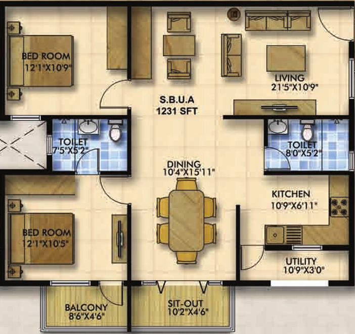 Mahaveer Zephyr (2BHK+2T (1,231 sq ft) 1231 sq ft)