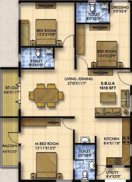 Mahaveer Zephyr (3BHK+3T (1,618 sq ft) 1618 sq ft)