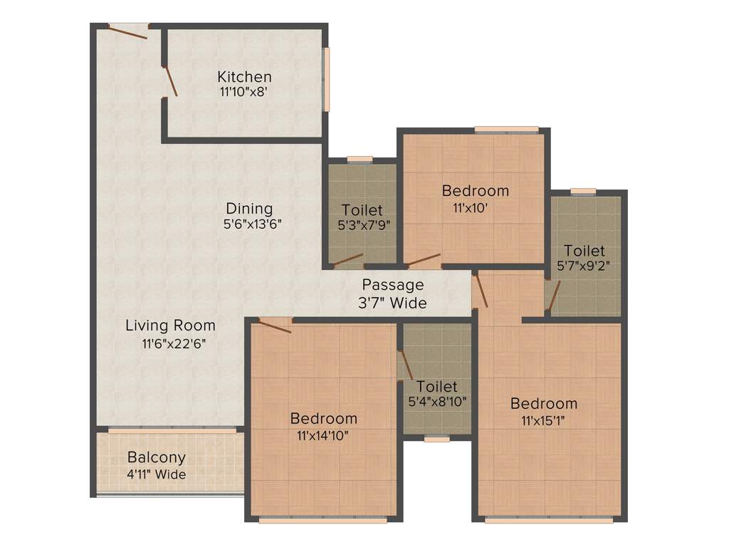 Raheja Vistas (3BHK+3T (1,184 sq ft) 1184 sq ft)