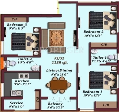 Mugundhan Dhanalakshmi Nest (3BHK+2T (1,139 sq ft) 1139 sq ft)
