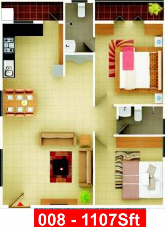 Sai Cubics (2BHK+2T (1,107 sq ft) 1107 sq ft)