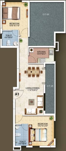 Oswal Orchard Residency (2BHK+2T (1,244 sq ft) 1244 sq ft)
