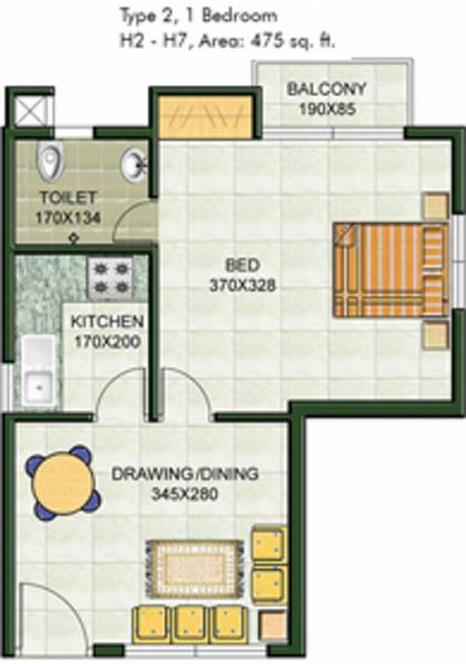 Galaxy Emerald (1BHK+1T (475 sq ft) 475 sq ft)