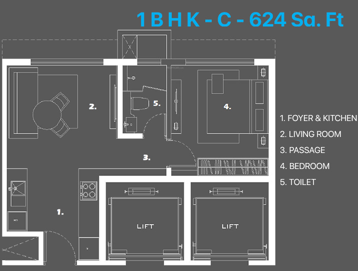 Radius Anantya (1BHK+1T (624 sq ft) 624 sq ft)