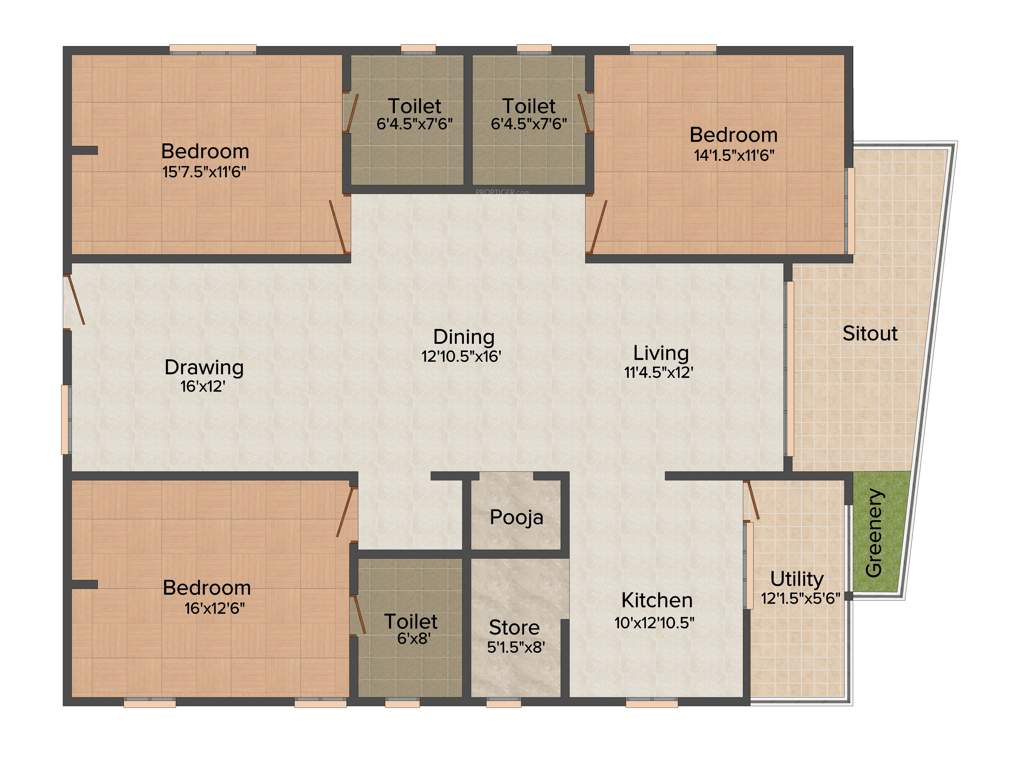 S and S Green Avani and Ayush at Green Grace (3BHK+3T (2,405 sq ft)   Pooja Room 2405 sq ft)