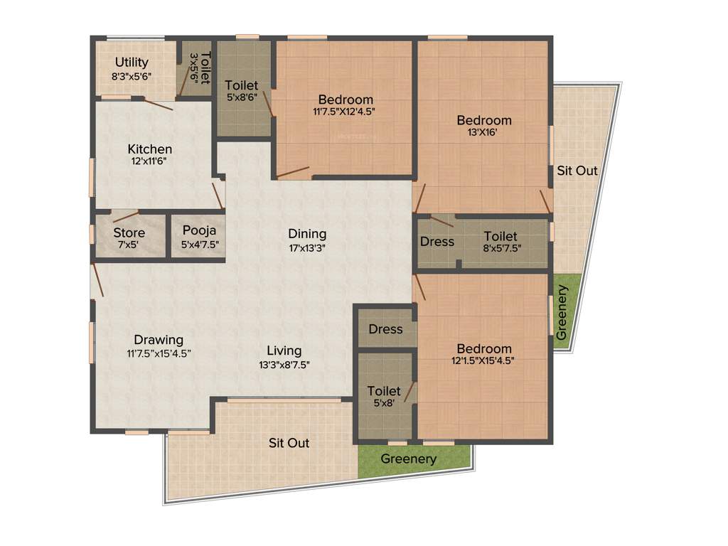 S and S Green Avani and Ayush at Green Grace (3BHK+3T (2,580 sq ft) + Servant Room 2580 sq ft)
