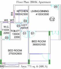 BGA Amrita Awas (2BHK+2T (771 sq ft) 771 sq ft)