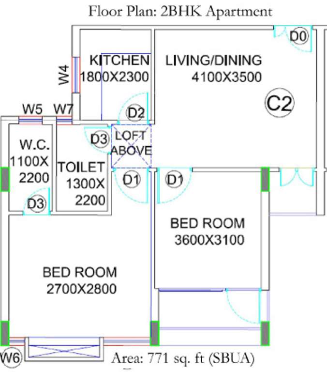 BGA Amrita Awas (2BHK+2T (771 sq ft) 771 sq ft)