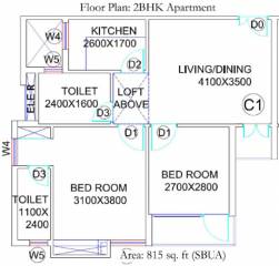 BGA Amrita Awas (2BHK+2T (815 sq ft) 815 sq ft)
