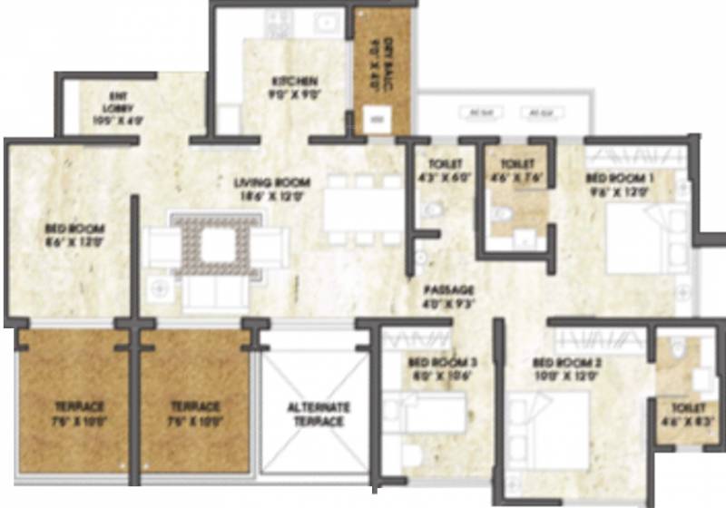 Rama Melange Residences (3BHK+3T (1,495 sq ft) + Study Room 1495 sq ft)