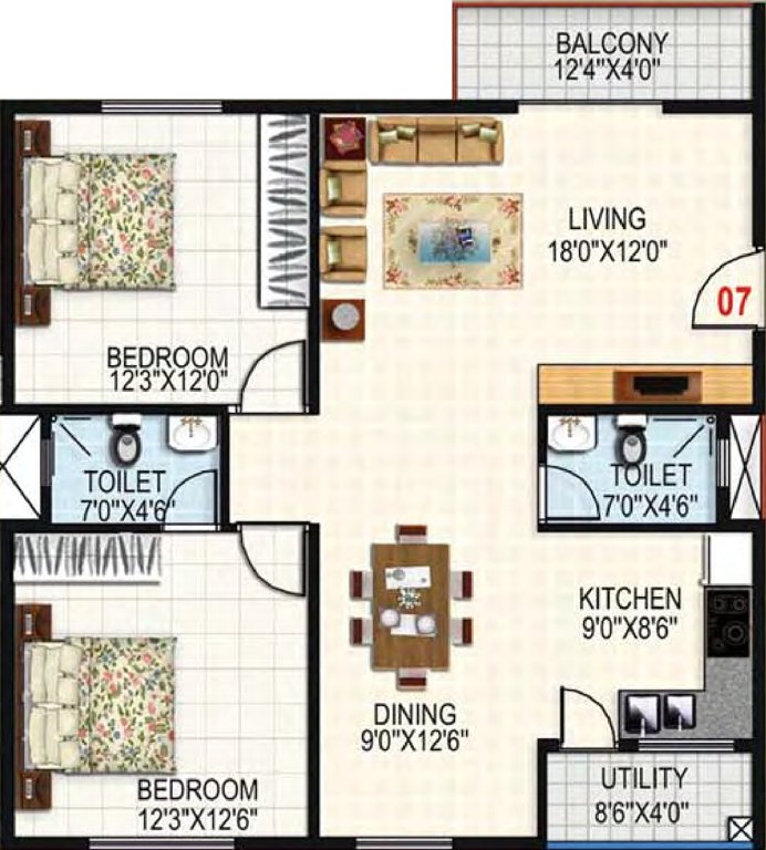 United Elysium (2BHK+2T (1,230 sq ft) 1230 sq ft)
