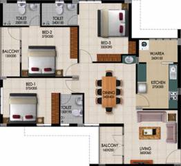 Coral Group Sanrock Heritage Floor Plan (3BHK+3T (1,390 sq ft) 1390 sq ft)