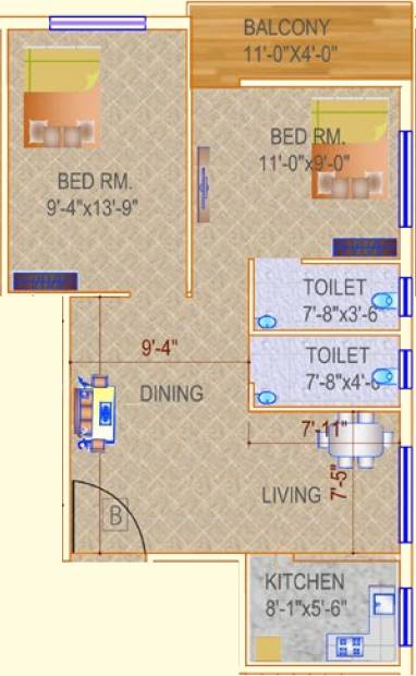 Ambey Pearl (2BHK+2T (815 sq ft) 815 sq ft)