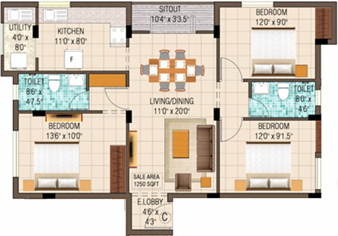 Geeyam Aikya (3BHK+3T (1,250 sq ft) 1250 sq ft)