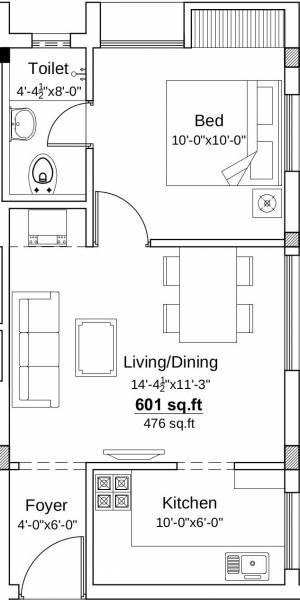 Kanya Sri Sai (1BHK+1T (601 sq ft) 601 sq ft)