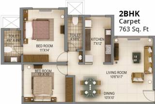 MICL Aaradhya Tower (2BHK+2T (763 sq ft) 763 sq ft)