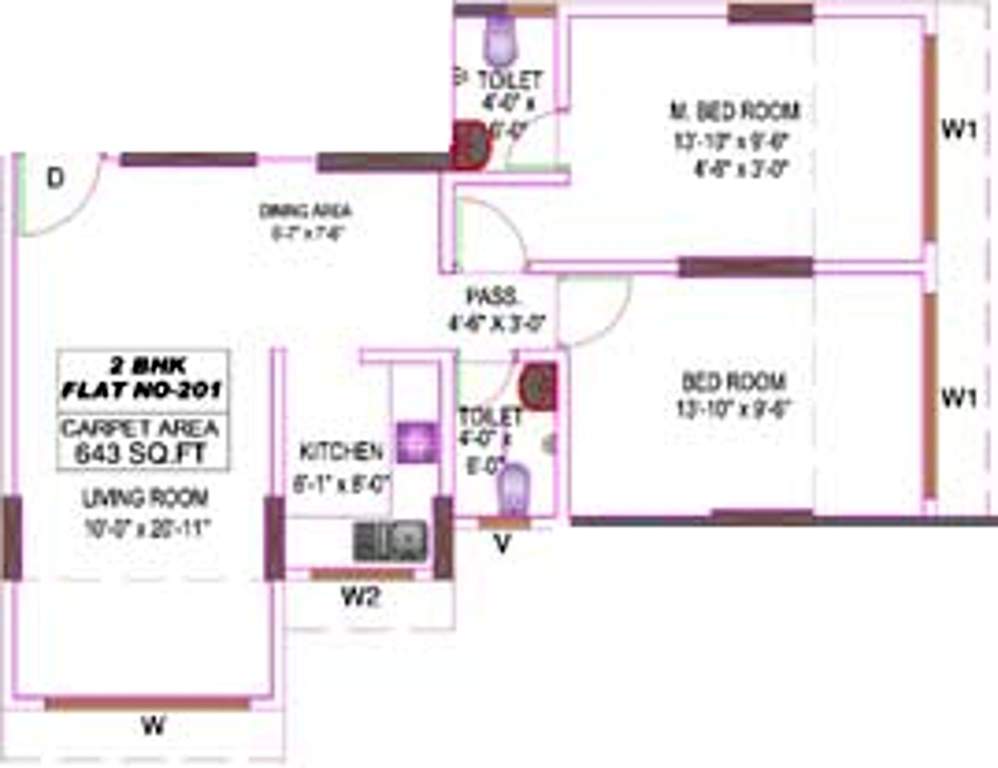 KK Vinayaka Towers (2BHK+2T (643 sq ft) 643 sq ft)