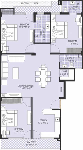 Sun South Avenue (3BHK+3T (1,714 sq ft) + Pooja Room 1714 sq ft)