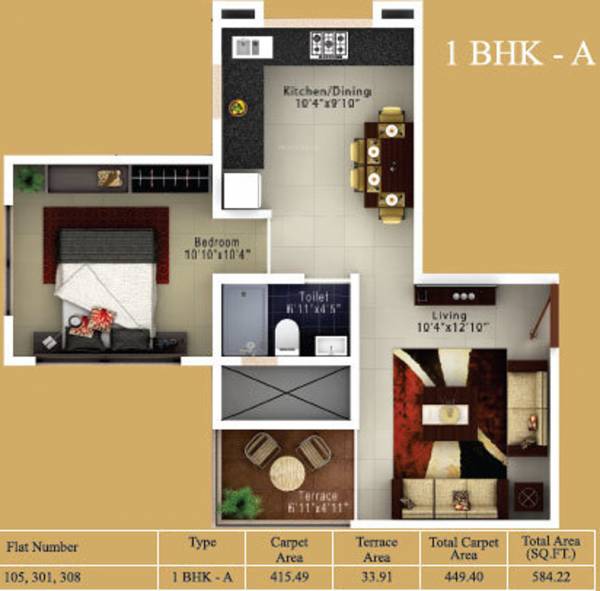Bhama Golden Nest (1BHK+1T (584 sq ft) 584 sq ft)