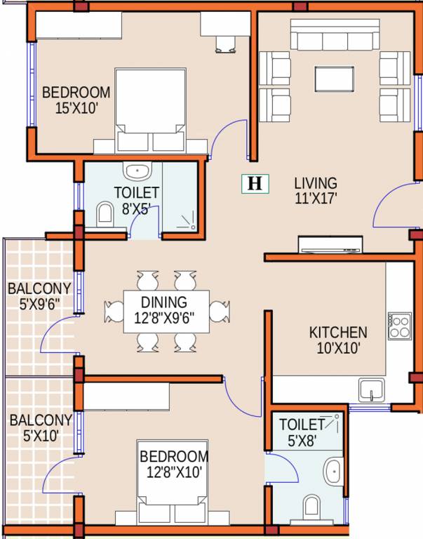 Floor Plan (2BHK+2T (941 sq ft) 941 sq ft) Foundations Prakruthi Floor Plan (2BHK+2T (941 sq ft) 941 sq ft)