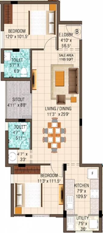 Geeyam Aikya (2BHK+2T (1,165 sq ft) 1165 sq ft) Geeyam Aikya (2BHK+2T (1,165 sq ft) 1165 sq ft)