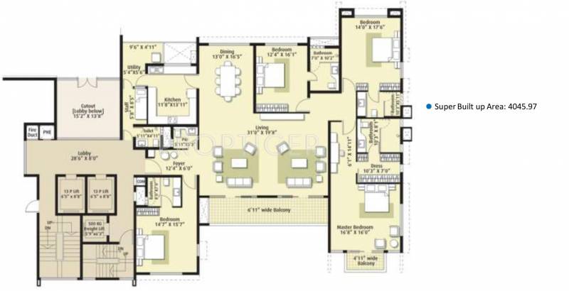 Embassy Oasis (4BHK+4T (4,045 sq ft)   Servant Room 4045 sq ft)