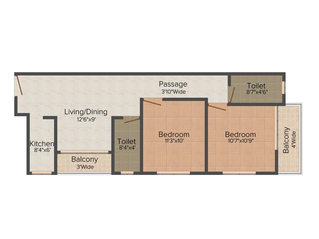 KIC Neelkunj 2BHK+2T (905 sq ft)