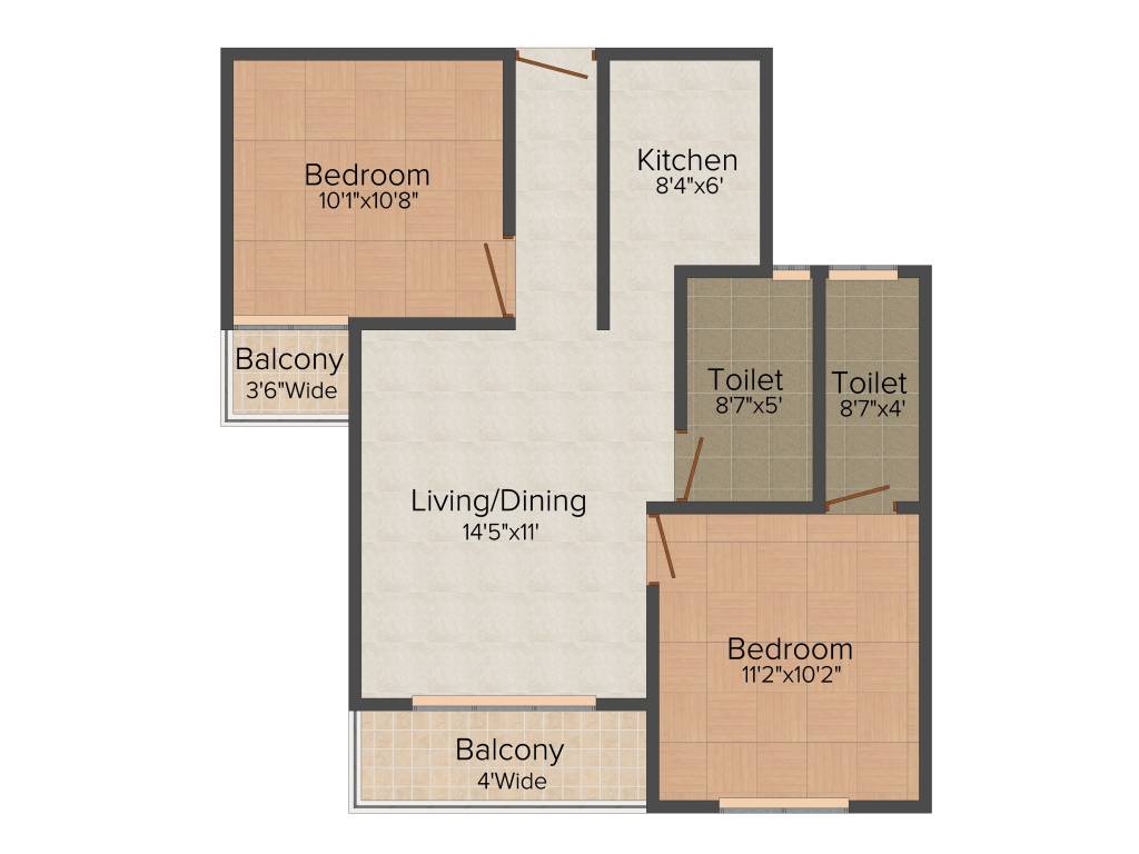 KIC Neelkunj 2BHK+2T (845 sq ft)