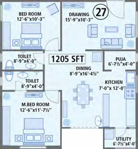 Anusha Begonia Homes (2BHK+2T (1,205 sq ft) + Pooja Room 1205 sq ft)