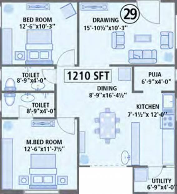 Anusha Begonia Homes (2BHK+2T (1,210 sq ft) + Pooja Room 1210 sq ft)
