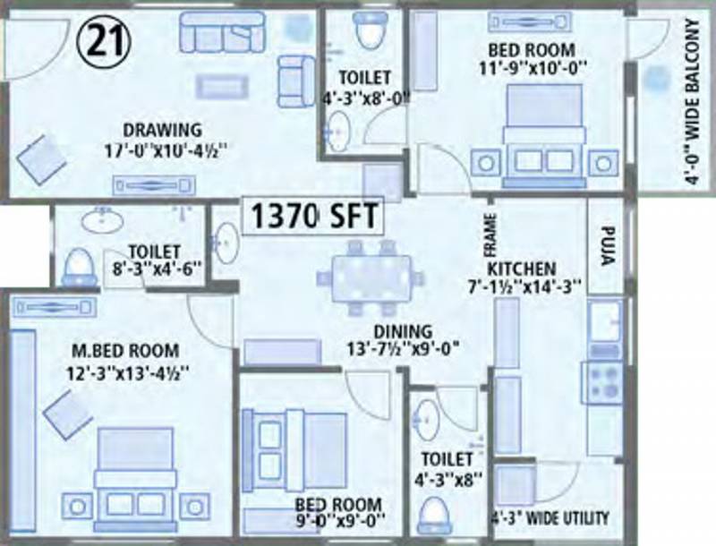 Anusha Begonia Homes (3BHK+3T (1,370 sq ft) + Pooja Room 1370 sq ft)
