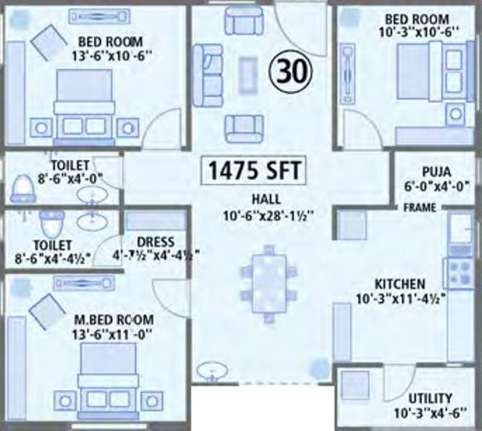Anusha Begonia Homes (3BHK+2T (1,475 sq ft) + Pooja Room 1475 sq ft)