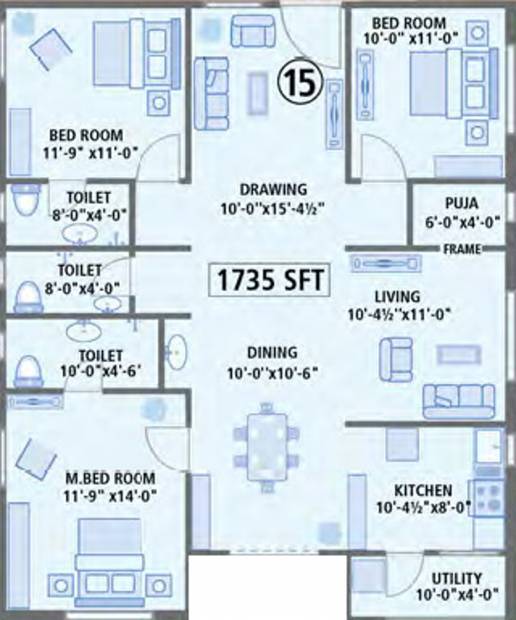 Anusha Begonia Homes (3BHK+3T (1,735 sq ft) + Pooja Room 1735 sq ft)