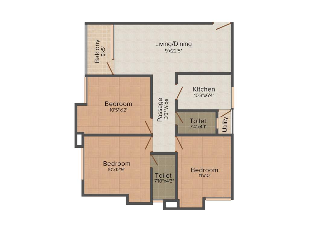 Merlin Vasundhara (3BHK+2T (1,253 sq ft) 1253 sq ft)