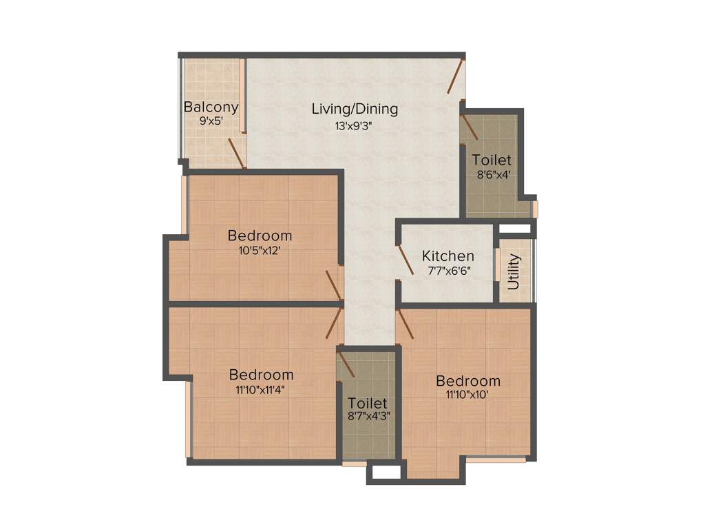 Merlin Vasundhara (3BHK+2T (1,230 sq ft) 1230 sq ft)