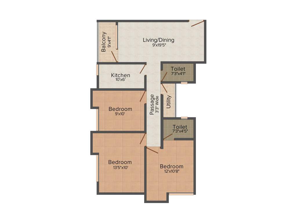 Merlin Vasundhara (3BHK+2T (1,179 sq ft) 1179 sq ft)