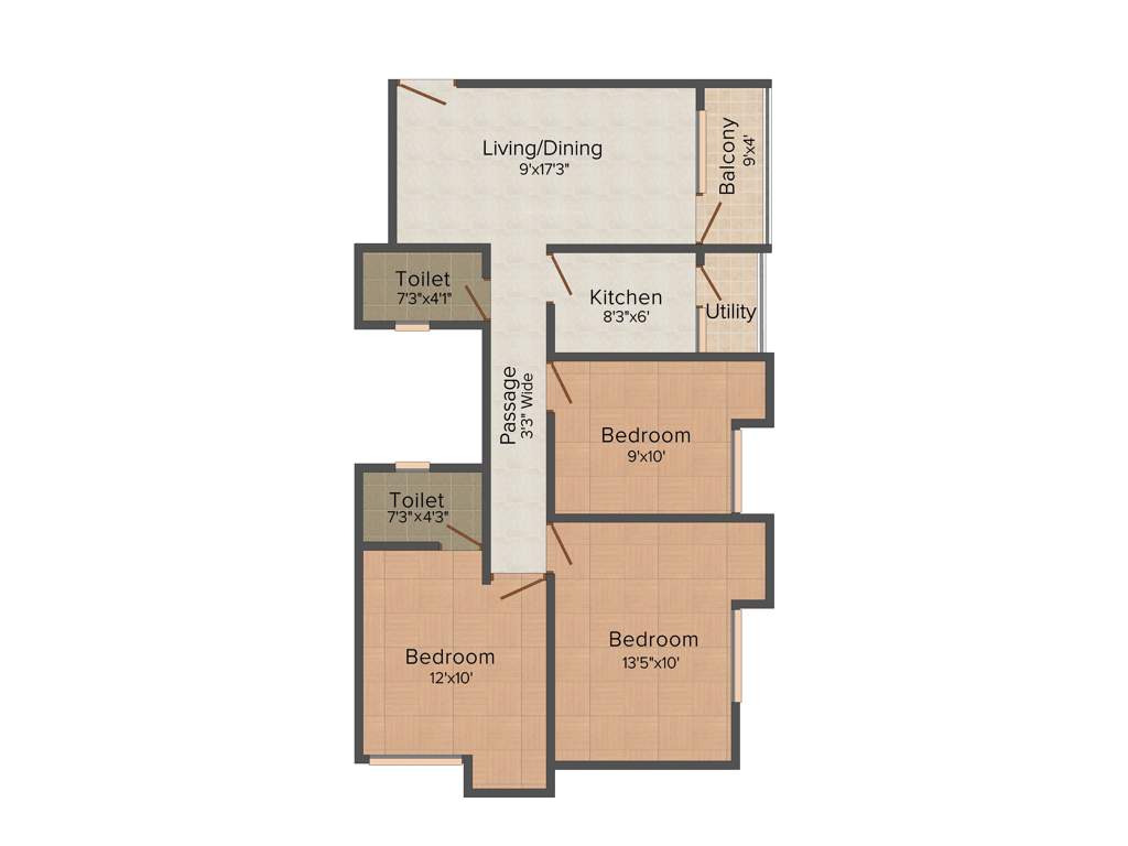Merlin Vasundhara (3BHK+2T (1,133 sq ft) 1133 sq ft)