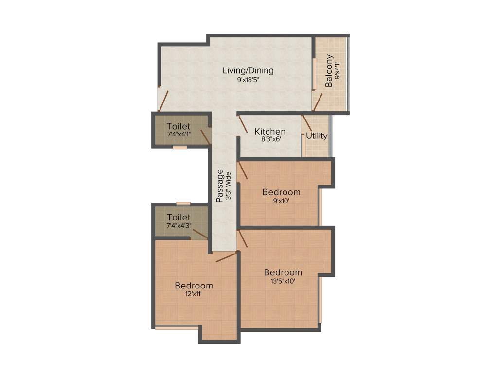 Merlin Vasundhara (3BHK+2T (1,165 sq ft) 1165 sq ft)