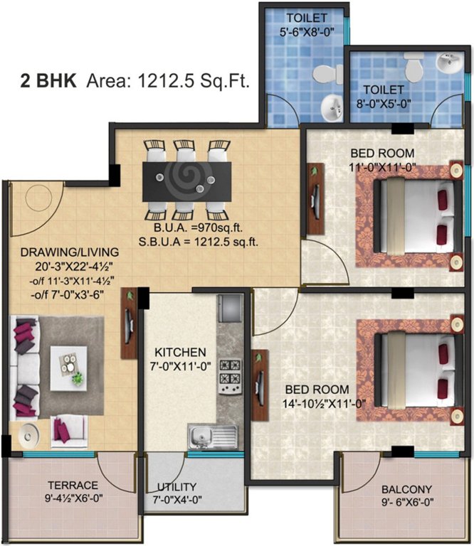 SSG Shivalika (2BHK+2T (1,212 sq ft) 1212 sq ft)