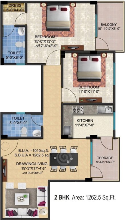 SSG Shivalika (2BHK+2T (1,262 sq ft) 1262 sq ft)