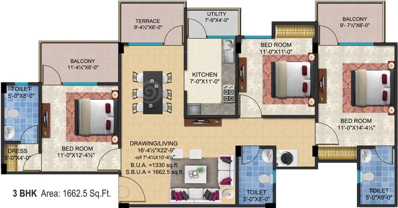 SSG Shivalika (3BHK+3T (1,662 sq ft) 1662 sq ft)