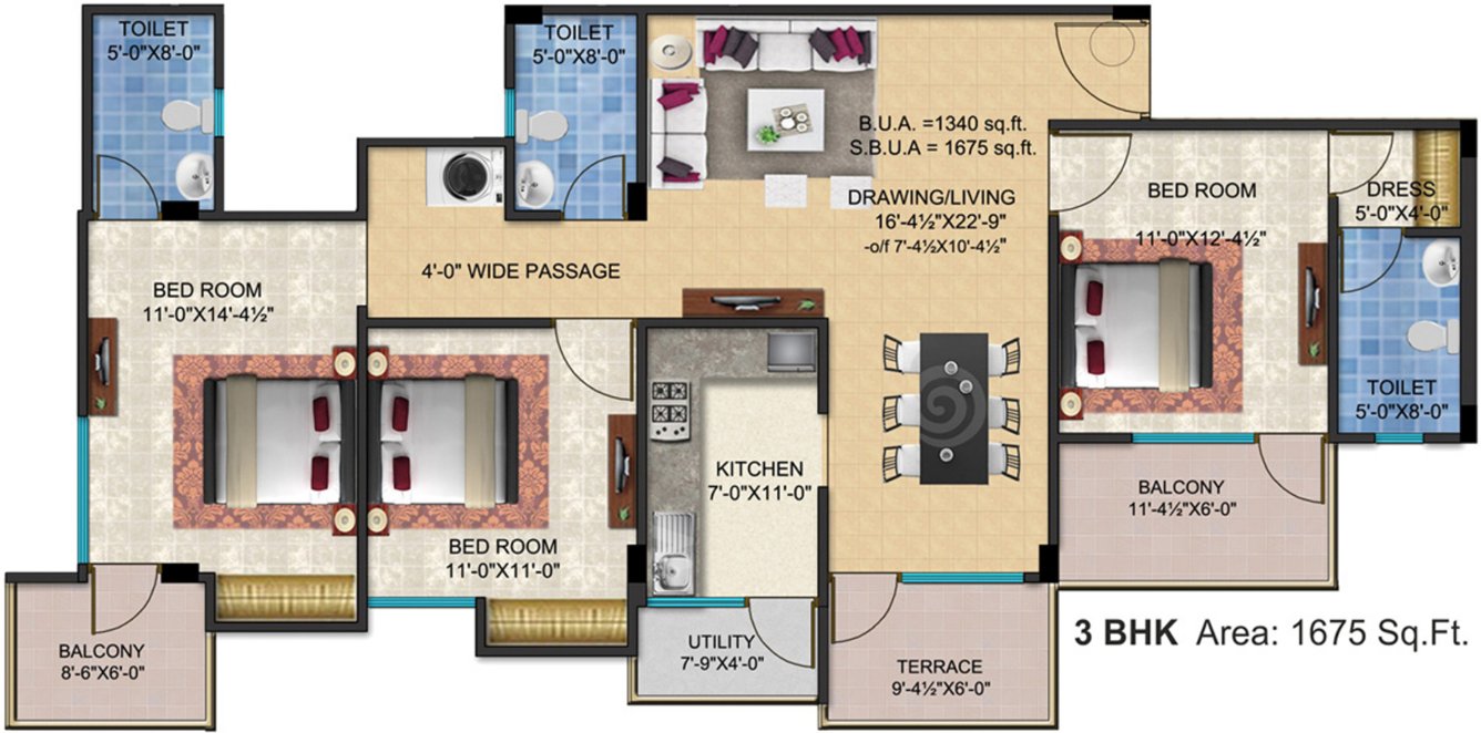 SSG Shivalika (3BHK+3T (1,675 sq ft) 1675 sq ft)