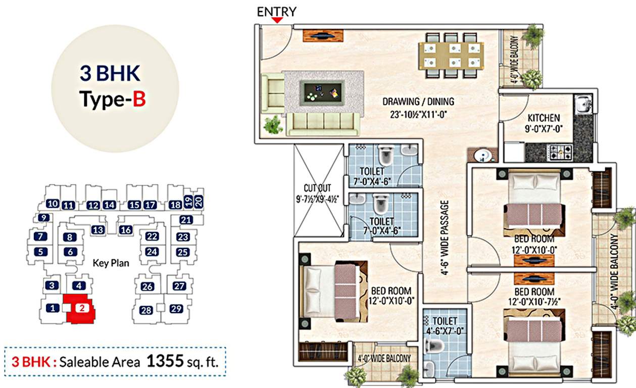 Unnati Jagat Hills (3BHK+3T (1,355 sq ft) 1355 sq ft)
