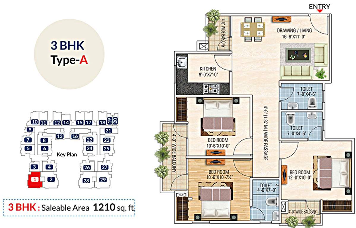 Unnati Jagat Hills (3BHK+3T (1,210 sq ft) 1210 sq ft)