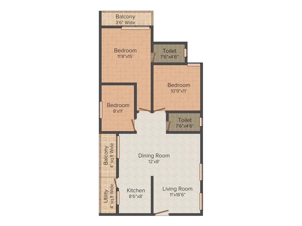 Dwarakamai Jupiter 3BHK+2T (1,300 sq ft)