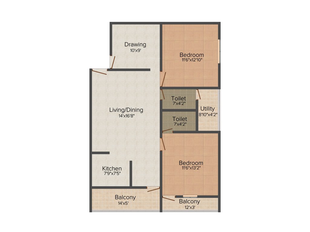 Pride Heights (2BHK+2T (1,242 sq ft) 1242 sq ft)