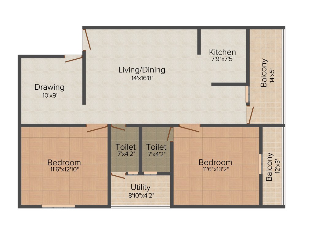 Pride Heights (2BHK+2T (1,302 sq ft) 1302 sq ft)